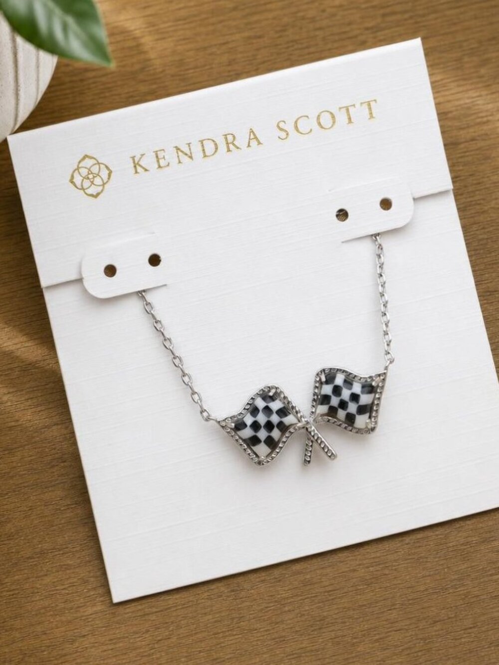 Kendra Scott Checkered Flag Silver Pendant Necklace